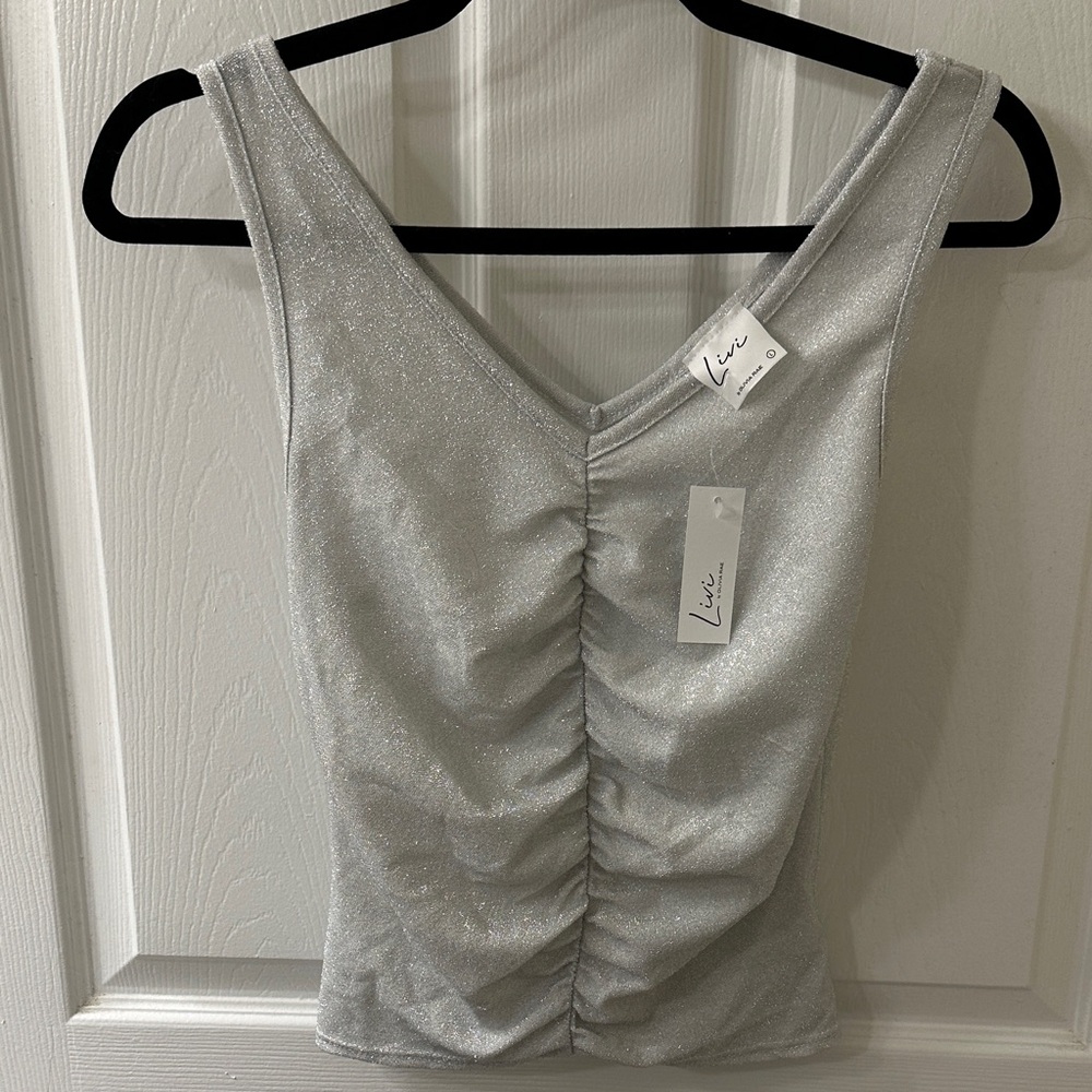 Olivia Rae Silver Ruched V-Neck Tank Top
